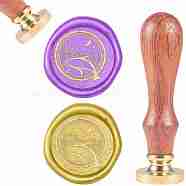 DIY Scrapbook, Brass Wax Seal Stamp and Wood Handle Sets, Whale, Golden, 8.9x2.5cm, Stamps: 25x14.5mm(AJEW-WH0100-616)