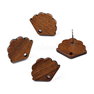 Walnut Wood Stud Earring Findings, with Hole and 304 Stainless Steel Pin, Fan, Peru, 13.5x17mm, Hole: 1.6mm, Pin: 0.7mm(MAK-N032-014)