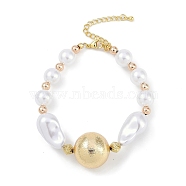 Rack Plating Brass Beaded Bracelets, with ABS Imitation Pearl Beads, Cadmium Free & Lead Free, Long-Lasting Plated, Real 18K Gold Plated, Round, 7.52 inch(19.1cm)(BJEW-P341-07B-G)