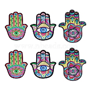 6pcs 3 style Computerized Embroidery Cloth Iron On Sequins Patches, Stick On Patch, Costume Accessories, Appliques, Hamsa Hand/Hand of Miriam with Evil Eye, Colorful, 207~278x158~210x1~1.4mm, 2pcs/style(PATC-AR0001-01)