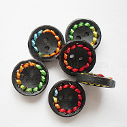 Round Painted Buttons with Colorful Thread, Wooden Buttons, Mixed Color, Black, 18mm.(NNA0Z3H)