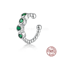 Rhodium Plated 925 Sterling Silver Micro Pave Green Cubic Zirconia Cuff Earrings, Platinum, 10x3mm(UY3842-1)
