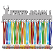 Fashion Iron Medal Hanger Holder Display Wall Rack, 20 Hooks, with Screws, Word Never Again, Word, 139x400mm, Hole: 5mm(ODIS-WH0037-084)