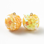 Sparkly Paillette Plastic Pendant Decorations, AB Color Plated, Ball Shape, Gold, 26x21mm, Hole: 1.8mm(FIND-H211-A-05)