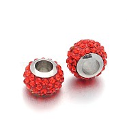 Rondelle 304 Stainless Steel Polymer Clay Rhinestone European Beads, Large Hole Beads, Stainless Steel Color Core, Hyacinth, 11x7.5mm, Hole: 5mm(CPDL-N005-20)