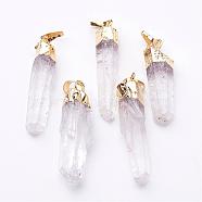 Natural Quartz Crystal Pointed Pendants, Rock Crystal Pendants, with Golden Plated Brass Bails, Nugget, 30~75x5~15mm, Hole: 8x5mm(G-D140-16G)