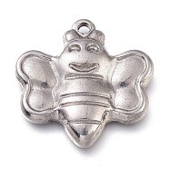 304 Stainless Steel Pendants, Bees, Stainless Steel Color, 23x23x4.5mm, Hole: 2mm(STAS-P252-02P)
