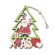 Christmas Wooden Pendant Decorations, with Jute Rope, Christmas Trees, Santa Claus, 227~240mm(HJEW-K037-01C)