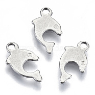 201 Stainless Steel Charms, Laser Cut, Dolphin, Stainless Steel Color, 12x7x0.7mm, Hole: 1.4mm(STAS-R116-079)