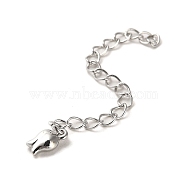 Rack Plating Brass Curb Chain Extender, End Chains with Flower Drop, Real Platinum Plated, 58mm(KK-Q807-12P)