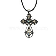 Cross Zinc Alloy Pendant Necklace, with Rhinestone, Vintage Rose, 19.69 inch(50cm)(VJ0126-10)