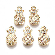 Brass Micro Pave Clear Cubic Zirconia Charms, Nickel Free, Pineapple Shape, Real 18K Gold Plated, 13.5x7.5x2mm, Hole: 1.2mm(RJEW-T063-47G-NF)