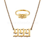 Angel Number Pendant Necklace & Open Cuff Ring, Gold Plated 304 Stainless Steel Lucky Numerology Jewelry Set for Women, Num.9, 18.31 inch(46.5cm), US Size 7 3/4(17.9mm)(JX203A)
