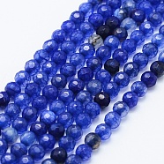 Natural Agate Beads Strands, Dyed & Heated, Round, Faceted, Royal Blue, 4mm, Hole: 0.5mm, about 92pcs/strand, 14.57 inch(37cm)(G-E469-12K)