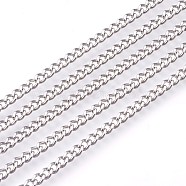 3.28 Feet 201 Stainless Steel Curb Chains, Unwelded, Faceted, Stainless Steel Color, 3mm(X-CHS-L017-22B)