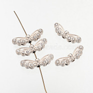 Alloy Multi-Strand Links, Cadmium Free & Lead Free, with Rhinestone, Platinum Color, Size: about 22mm wide, 7mm long, 4mm thick, hole: 1.5mm(ALRI-H042-3)