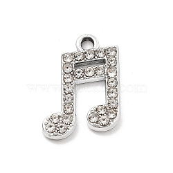 Alloy Rhinestone Pendants, UV Plated, Musical Note, Platinum, 19.5x14x2.5mm, Hole: 1.8mm(FIND-U026-18P)