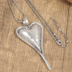 Bohemian Style Heart Alloy Pendant Necklaces for Women, Antique Silver, 15.75~19.69 inch(40~50cm)(FS-WG80BF4-01)