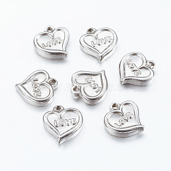 304 Stainless Steel Pendants, Heart with Word Love, Stainless Steel Color, 13x12x3mm, Hole: 1mm(STAS-F128-08P)