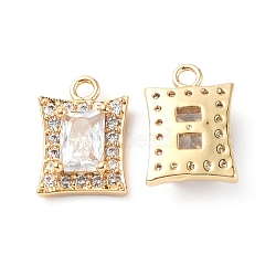 Brass Micro Pave Clear Cubic Zirconia Charms, with Glass, Rectangle, Real 18K Gold Plated, 12x8.5x3.5mm, Hole: 1.2mm(KK-E068-VF224)