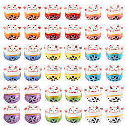 36Pcs 9 Colors Handmade Porcelain Beads, Famille Rose Porcelain, for DIY Accessories, Fortune Cat, Mixed Color, 13x14x11mm, Hole: 2mm, 4pcs/color(PORC-OC0001-04)