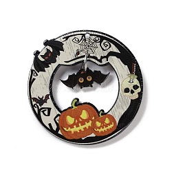 Halloween Theme Opaque Printed Acrylic Pendants, Bat, 44x2.4mm, Hole: 1.6mm(SACR-Z006-07C)