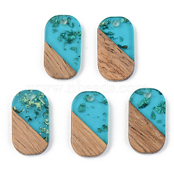 Transparent Resin & Walnut Wood Pendants, with Gold Foil, Oval, Dark Turquoise, 20.5x11.5x3mm, Hole: 2mm(RESI-S389-023A-B03)