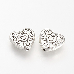 Tibetan Style Alloy Beads, Heart, Cadmium Free & Nickel Free & Lead Free, Antique Silver, 10.5x11.5x3mm, Hole: 1mm, about 710pcs/1000g(TIBE-S303-72AS-NR)