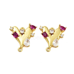 Rack Plating Brass Cubic Zirconia Pendants, Cadmium Free & Lead Free, Heart, Magenta, Real 18K Gold Plated, 20.5x19x4mm, Hole: 1.2mm(KK-S379-20G)