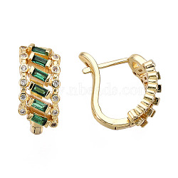 Cubic Zirconia Hoop Earrings for Women, Real 18K Gold Plated Brass Earrings for Women, Nickel Free, Green, 17x16x8mm, Pin: 0.9mm(EJEW-N011-118C)