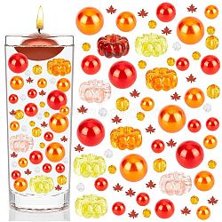 DIY Thanksgiving Day Vase Fillers for Centerpiece Floating Pearls Candles, Including Pumpkin Acrylic Display Decorations & Beads, Plastic Round Beads, Maple Leaf PET Nail Art Sequins, Orange Red(DIY-BC0009-65)