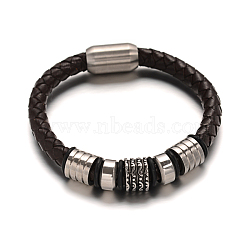 Unisex Braided Leather Cord Bracelets, with 304 Stainless Steel Magnetic Clasps, Coconut Brown, 219x8mm(X-BJEW-L542-05)