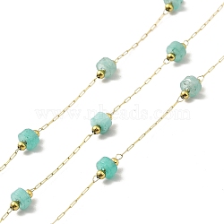 Ion Plating(IP) 316 Surgical Stainless Steel Paperclip Chains, with Natural Amazonite Column Beads, Soldered, Real 18K Gold Plated, with Spool, Link: 2.5x1x0.3mm(CHS-I019-12I)