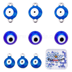 Beebeecraft DIY Jewelry Making Finding Kit, Including Evil Eye Lampwork Round Bead, 304 Stainless Steel Enamel Links & Charms, Stainless Steel Color, Blue, 60pcs/box(FIND-BBC0001-02)