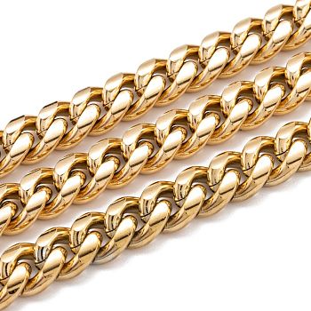 304 Stainless Steel Cuban Link Chain, Unwelded, with Spool, Golden, 12.5x10x5mm, 16.4 Feet(5m)/roll