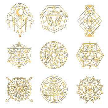 Nickel Decoration Stickers, Metal Resin Filler, Epoxy Resin & UV Resin Craft Filling Material, Golden, Magic Array, Mixed Shapes, 40x40mm, 9 style, 1pc/style, 9pcs/set