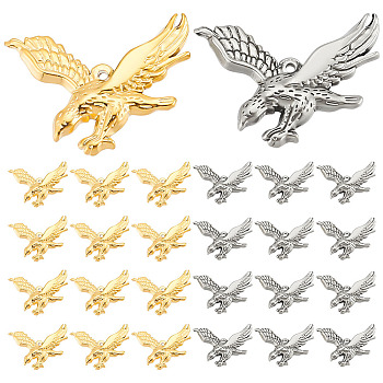 12Pcs 2 Colors 304 Stainless Steel Pendants, Eagle Charms, Golden & Stainless Steel Color, 27x33x4mm, Hole: 1.5mm, 6pcs/color