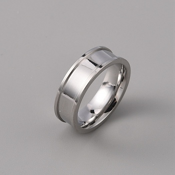 201 Stainless Steel Grooved Finger Ring Settings, Ring Core Blank, for Inlay Ring Jewelry Making, Stainless Steel Color, Inner Diameter: 16mm