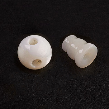 Natural White Shell Beads, 3-Hole Guru Beads, T-Drilled Beads, Buddha, Round, 6~9.5x7~8mm, Hole: 2.5mm, 2pcs/set
