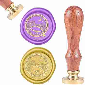 DIY Scrapbook, Brass Wax Seal Stamp and Wood Handle Sets, Whale, Golden, 8.9x2.5cm, Stamps: 25x14.5mm