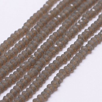 Imitation Jade Glass Beads Strands, Faceted, Rondelle, Coffee, 2.5x1.5~2mm, Hole: 0.5mm, about 185~190pcs/strand, 13.7 inch~14.1 inch