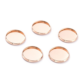304 Stainless Steel Cabochon Settings, Plain Edge Bezel Cups, Flat Round, Rose Gold, 16x2mm Tray:14mm