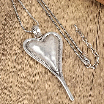 Bohemian Style Heart Alloy Pendant Necklaces for Women, Antique Silver, 15.75~19.69 inch(40~50cm)