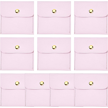 PU Imitation Leather Jewelry Storage Bags, with Snap Buttons, Square, Pearl Pink, 8x8x0.73cm