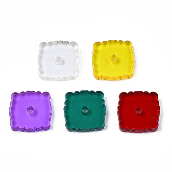 Transparent Acrylic Beads, Square, Mixed Color, 13.5x13.5x2.5~3mm, Hole: 2mm