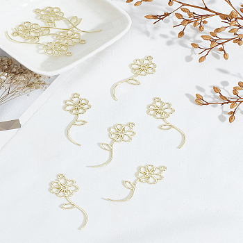 10Pcs Alloy Pendants, Cadmium Free & Lead Free, Flower, Golden, 45x16x1.2mm, Hole: 1.8mm