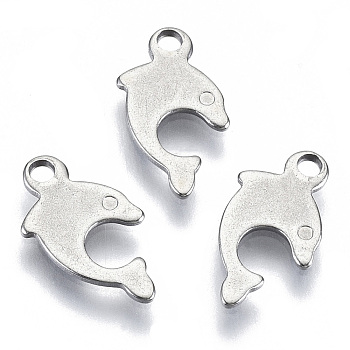 201 Stainless Steel Charms, Laser Cut, Dolphin, Stainless Steel Color, 12x7x0.7mm, Hole: 1.4mm