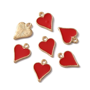Alloy Enamel Pendants, Playing Cards Style, Golden, Heart, Red, 17x12.5x2mm, Hole: 1.8mm