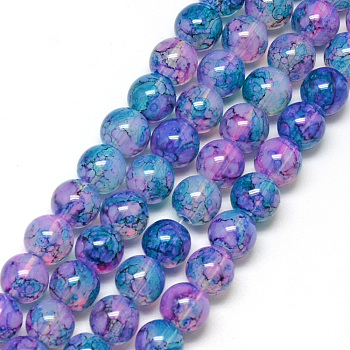 Baking Painted Glass Beads Strands, Imitation Opalite, Round, Lilac, 8mm, Hole: 1.3~1.6mm, about 100pcs/strand, 31.4 inch