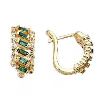Cubic Zirconia Hoop Earrings for Women, Real 18K Gold Plated Brass Earrings for Women, Nickel Free, Green, 17x16x8mm, Pin: 0.9mm